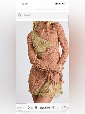 Lulu's Peach and Olive Floral-Textured Mini Dress
